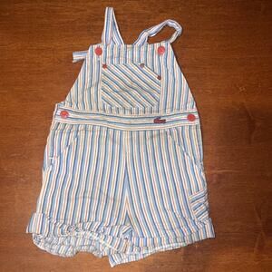 Vintage‎ Izod Lacosta Toddler 3T Short Overalls Stripes Blue Red